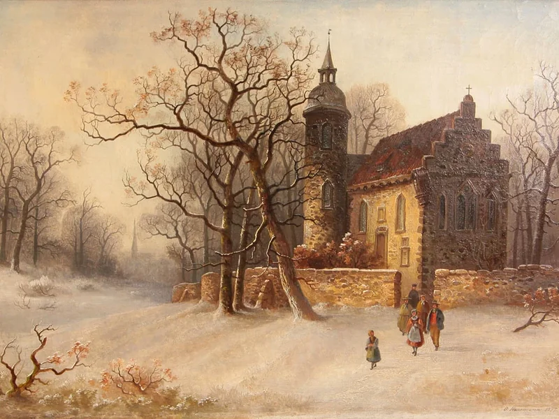 1827-Gustav Hausmann - Paesaggio invernale con chiesa